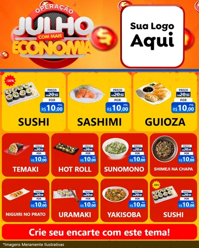 Modelo de Rede Social para Feed Instagram com o tema Operação Julho Com Mais Economia para Comida japonesa