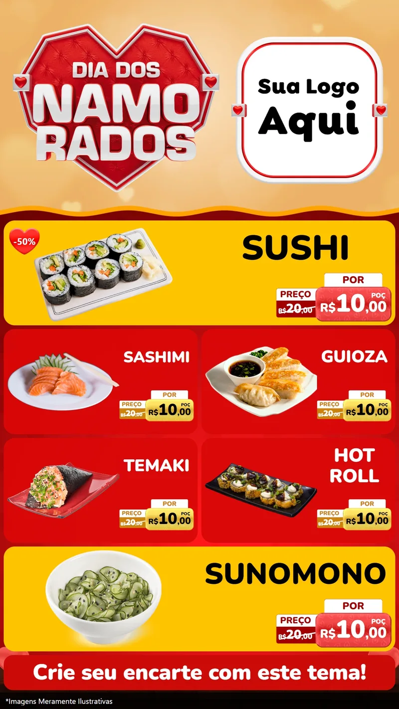 Modelo de TV para TV Vertical com o tema Dia dos Namorados para Comida japonesa