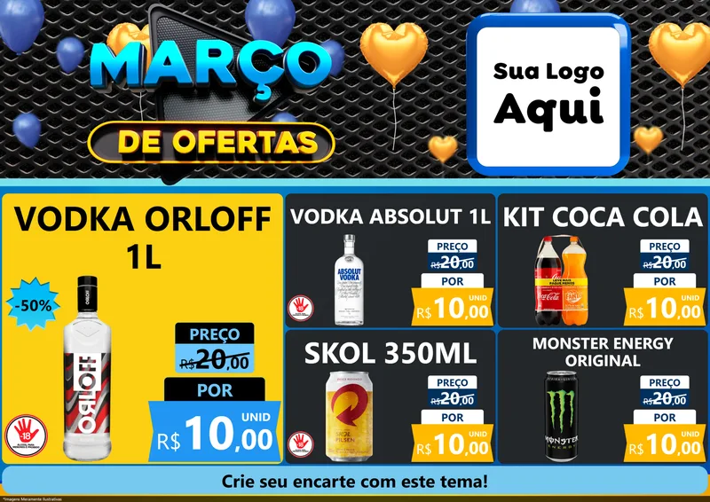 Modelo de Encarte para Encarte A4 Horizontal com o tema Março de Ofertas para Distribuidora de bebidas