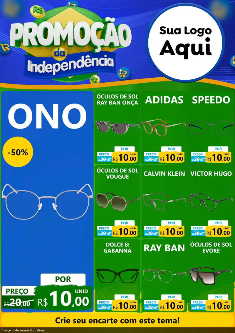 Modelo de Encarte para Encarte A4 Vertical com o tema Promoção da Independência para Óticas
