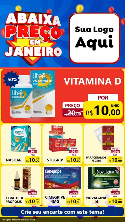 Modelo de Rede Social para Stories com o tema Abaixa Preço em Janeiro para Farmácia