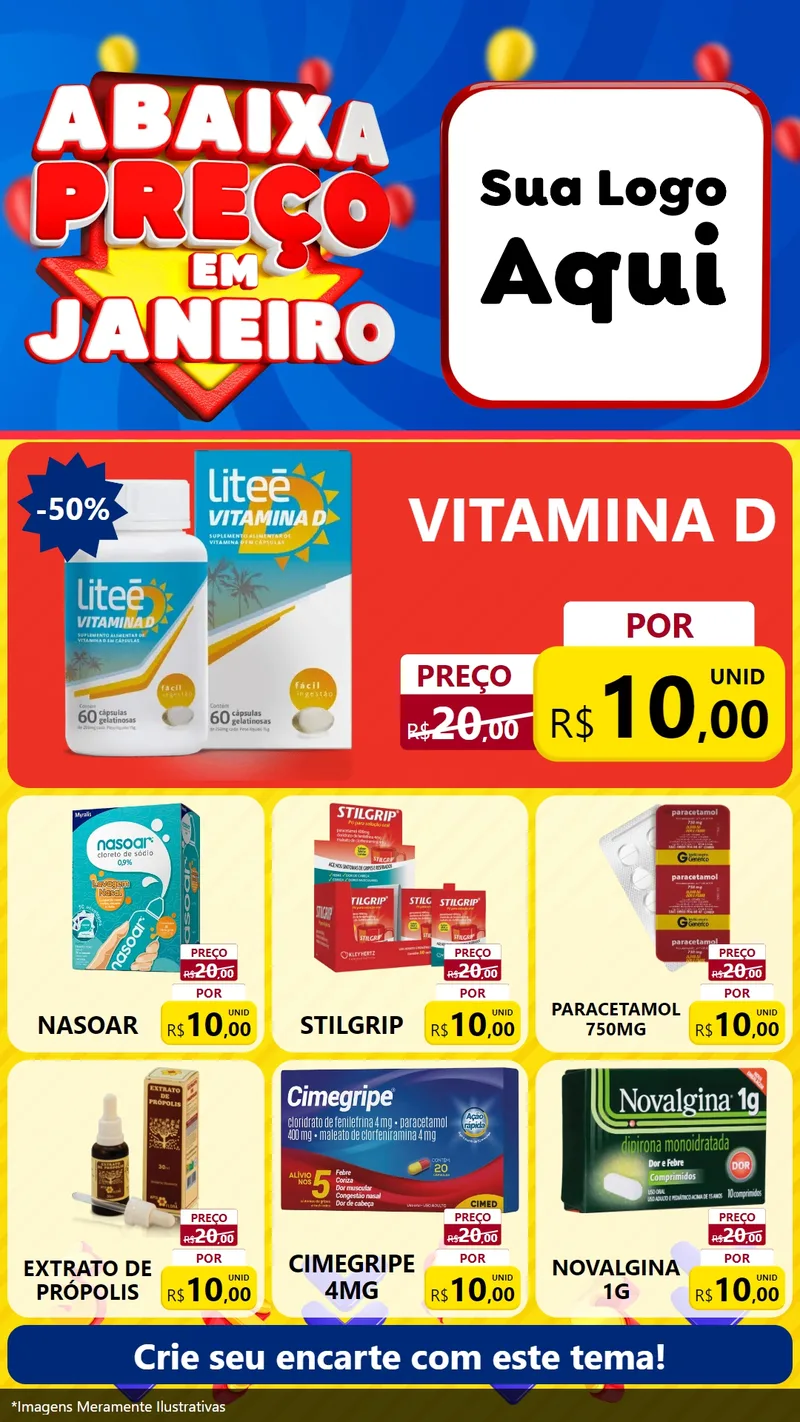 Modelo de Rede Social para Stories com o tema Abaixa Preço em Janeiro para Farmácia