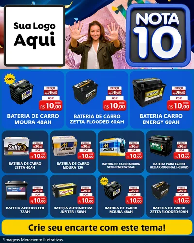 Modelo de Rede Social para Feed Instagram com o tema Nota 10 para Baterias Elétricas