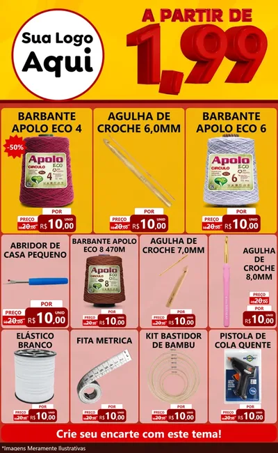 Modelo de Encarte para Encarte Grande com o tema A Partir de Um e Noventa e Nove - 1,99 para Armarinho e Aviamentos
