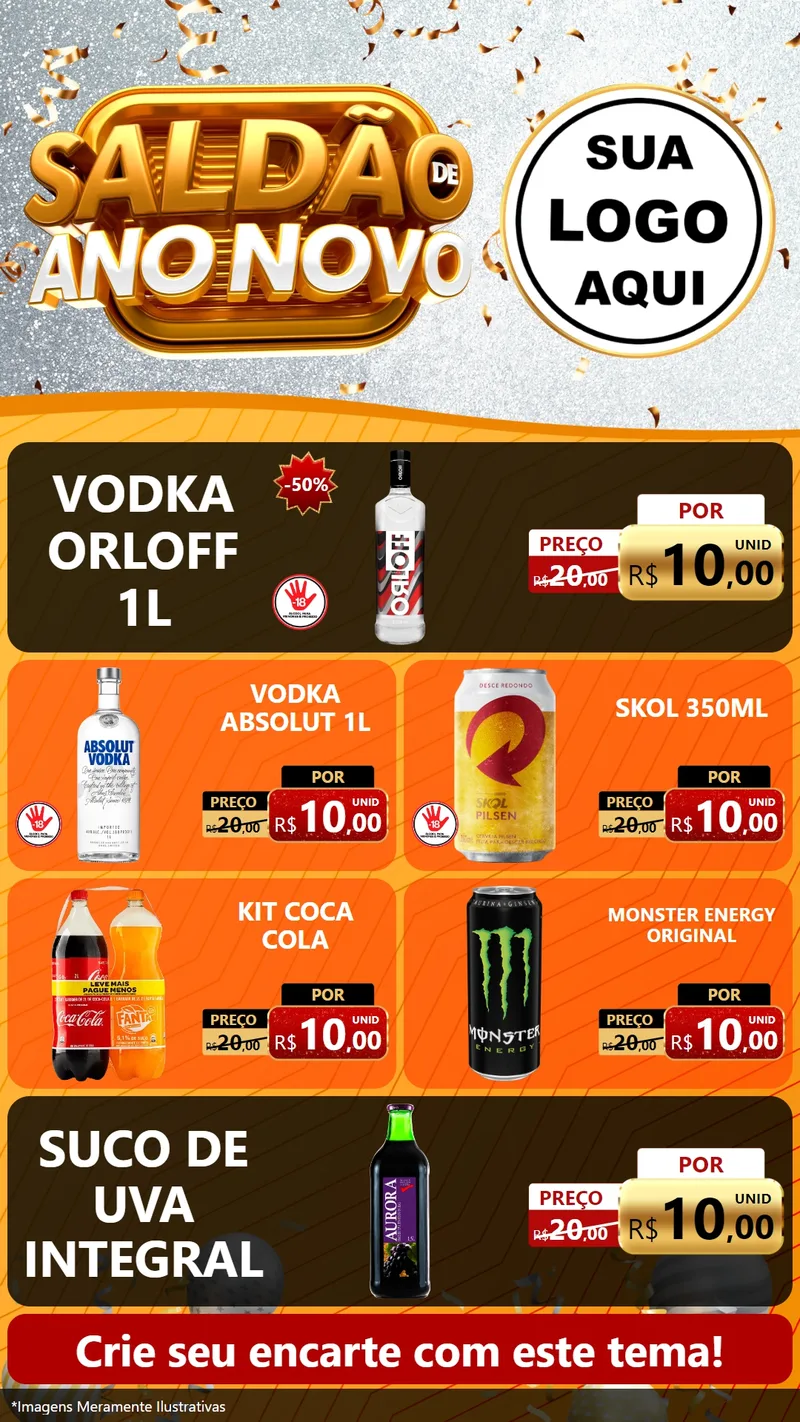 Modelo de TV para TV Vertical com o tema Saldão de Ano Novo para Distribuidora de bebidas