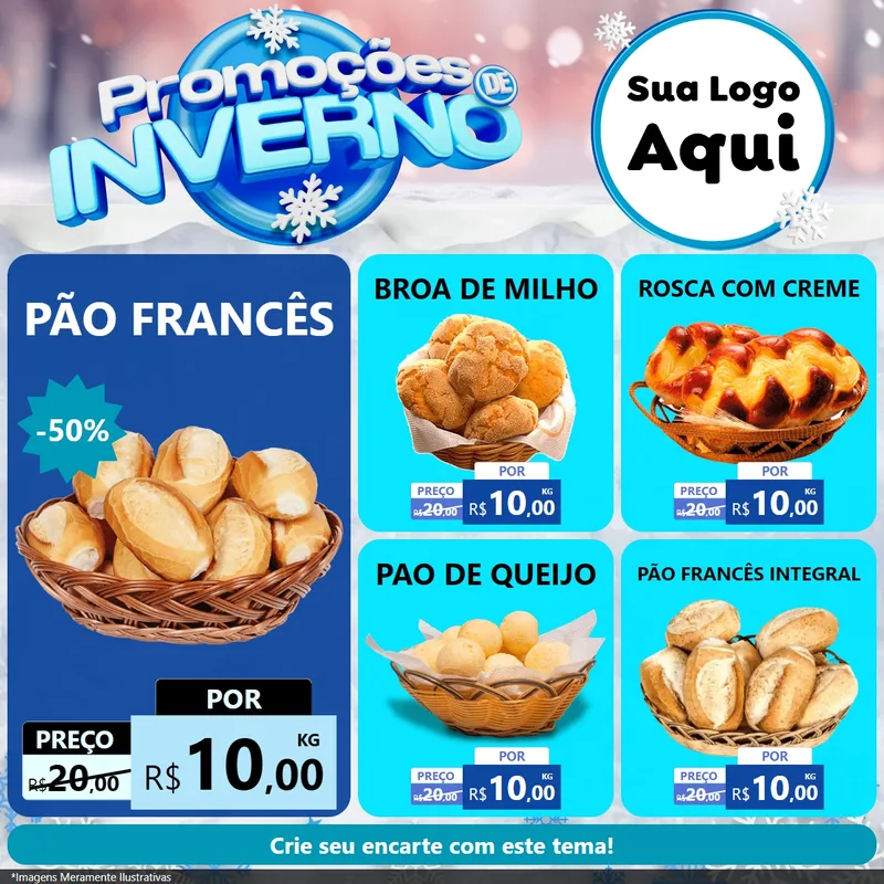 Modelo de Rede Social para Feed Facebook com o tema Promoções de Inverno para Padaria