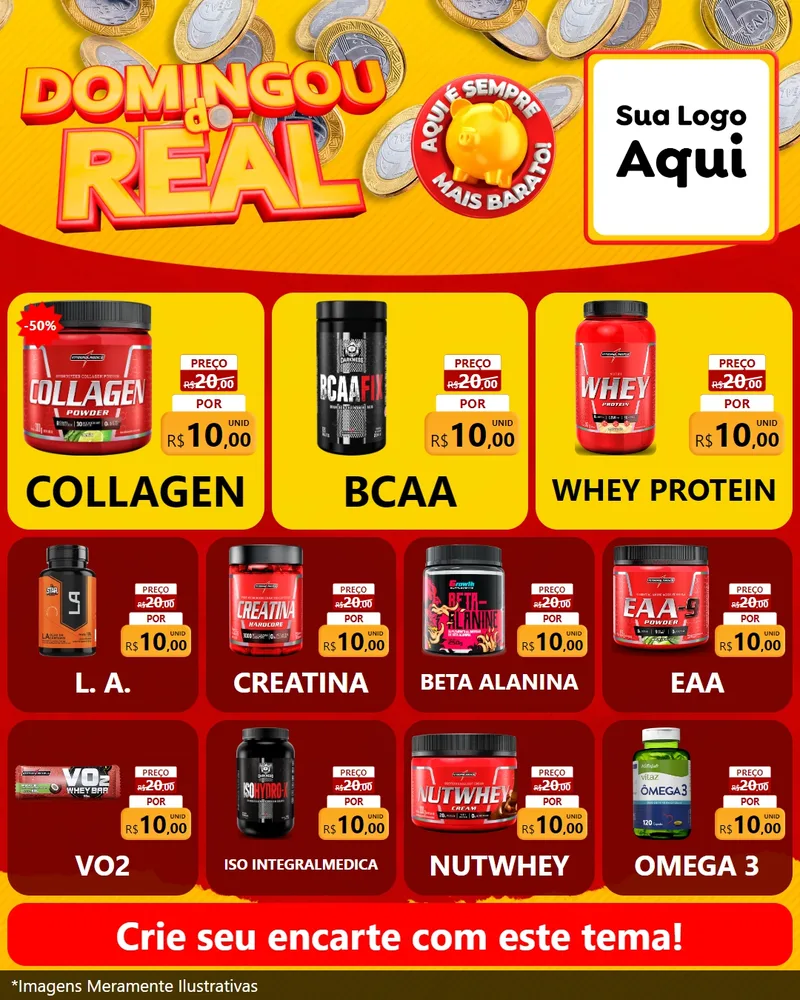 Modelo de Rede Social para Feed Instagram com o tema Domingou do Real para Suplementos alimentares