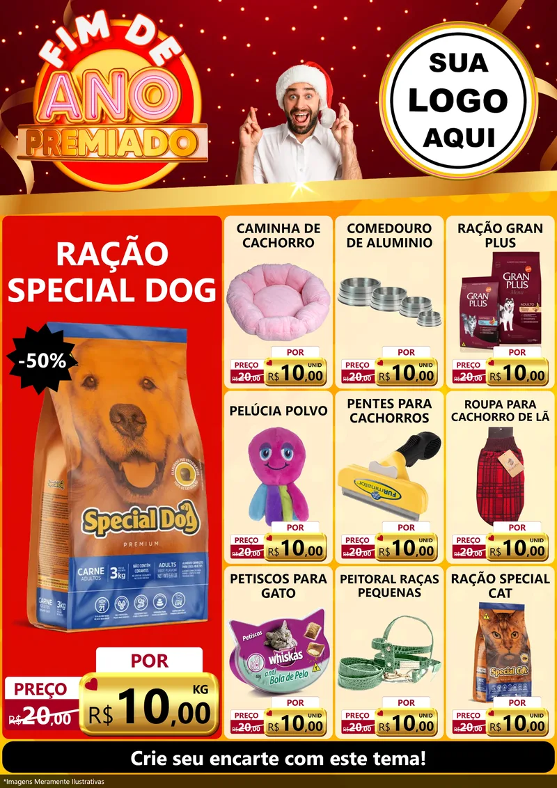 Modelo de Encarte para Encarte A4 Vertical com o tema Fim de Ano Premiado para Pet Shop