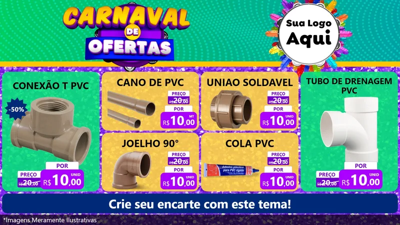 Modelo de TV para TV Horizontal com o tema Carnaval de Ofertas para Tubos e conexões