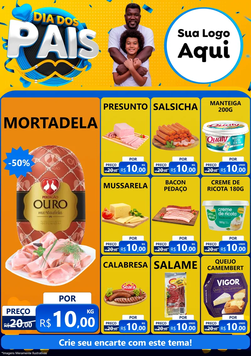 Modelo de Encarte para Encarte A4 Vertical com o tema Dia dos Pais para Frios e Laticínios