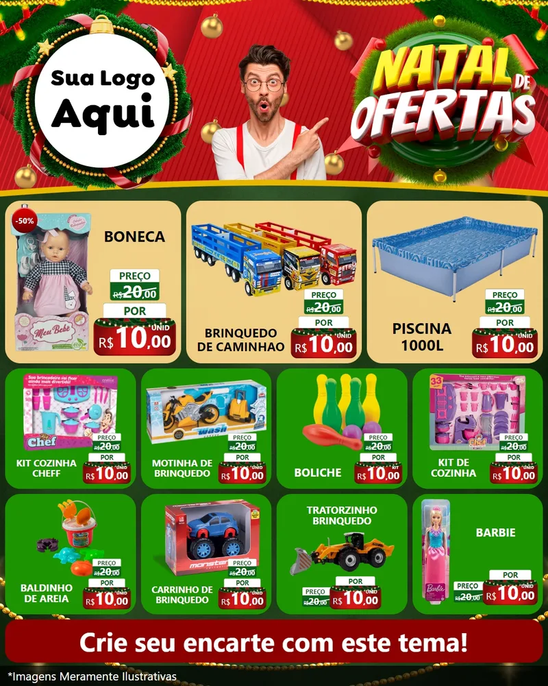 Modelo de Rede Social para Feed Instagram com o tema Natal de Ofertas para Brinquedos