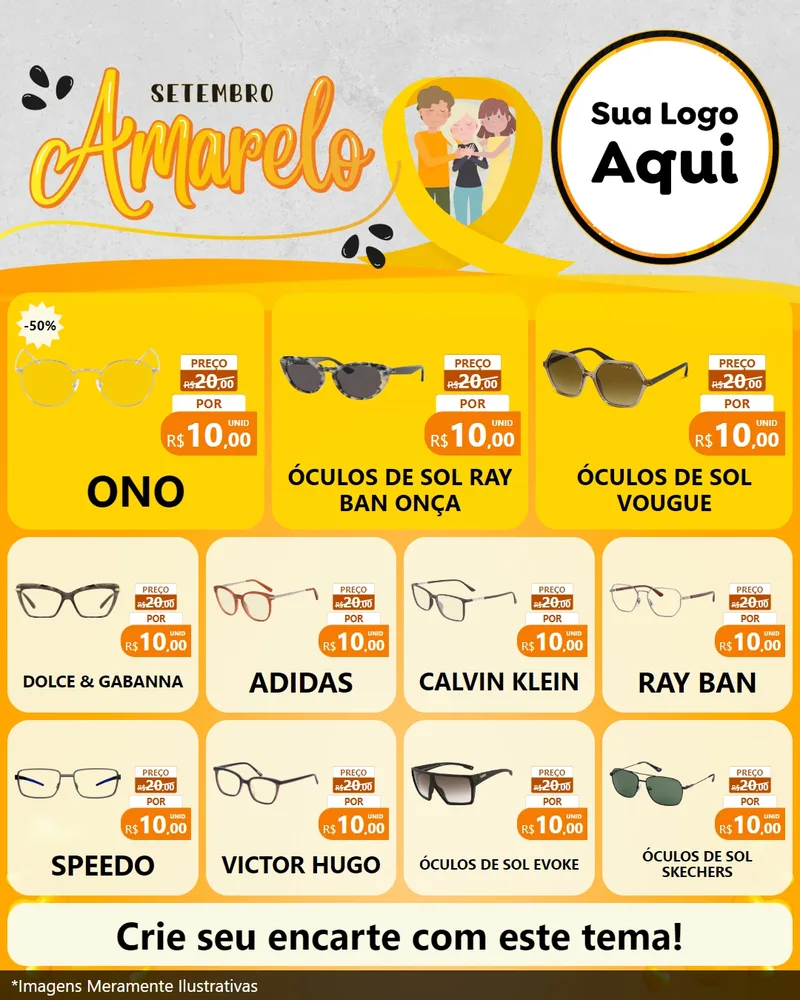 Modelo de Rede Social para Feed Instagram com o tema Setembro Amarelo para Óticas