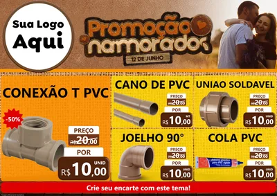 Modelo de Encarte para Encarte A4 Horizontal com o tema Promoção Namorados para Tubos e conexões