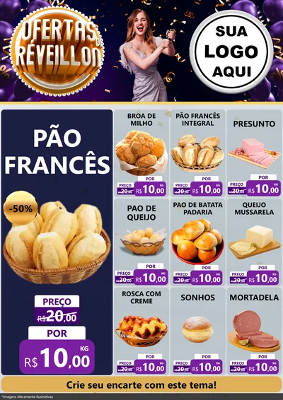 Modelo de Encarte para Encarte A4 Vertical com o tema Ofertas de Réveillon para Padaria