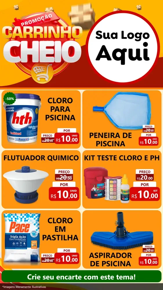 Modelo de Rede Social para Stories com o tema Promoção carrinho cheio para Produtos para Piscina