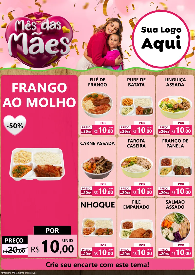 Modelo de Encarte para Encarte A4 Vertical com o tema Mês das Mães para Restaurante
