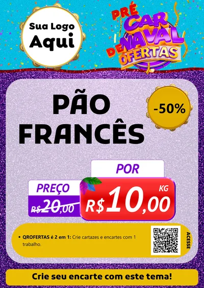 Modelo de Cartaz para Cartaz A4 Vertical com o tema Pré Carnaval de Ofertas para Padaria