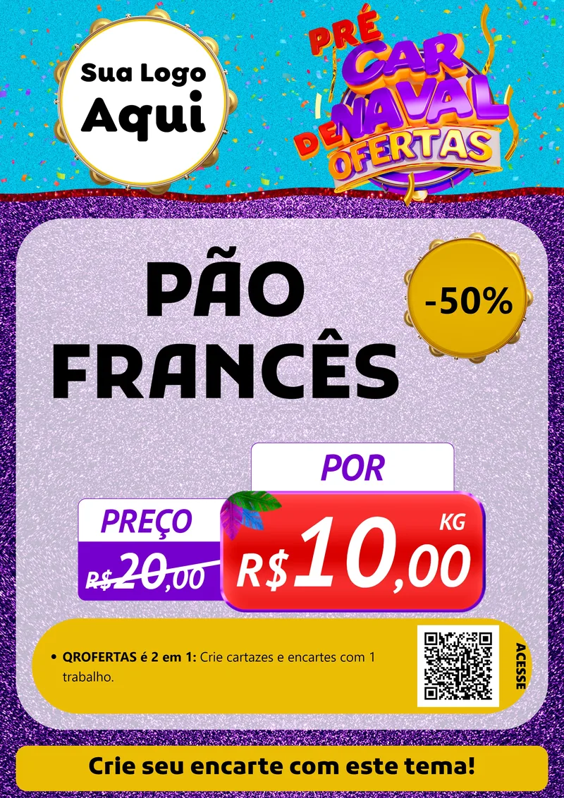 Modelo de Cartaz para Cartaz A4 Vertical com o tema Pré Carnaval de Ofertas para Padaria