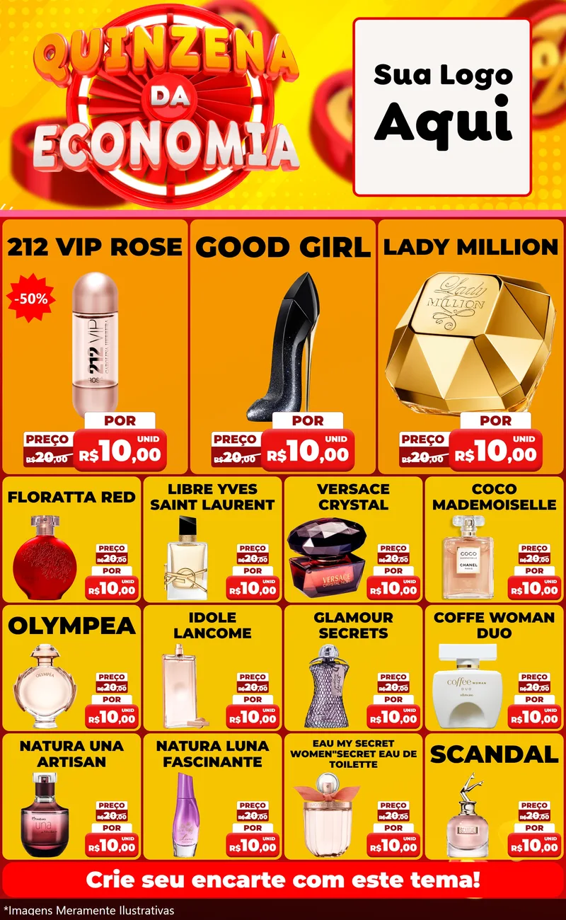 Modelo de Encarte para Encarte Grande com o tema Quinzena Da Economia para Perfumes