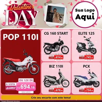 Modelo de Rede Social para Feed Facebook com o tema Valentine's Day para Concessionaria de Motos