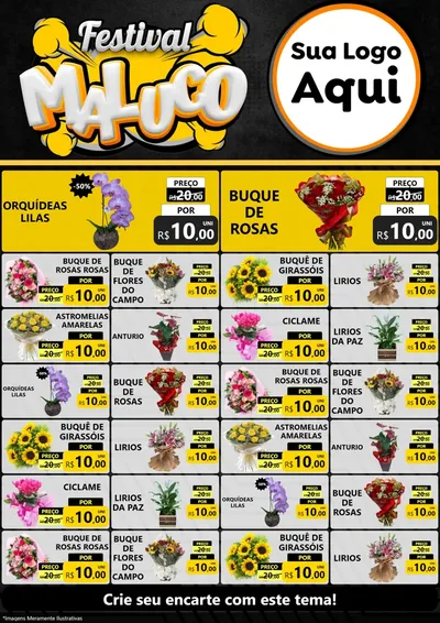 Modelo de Encarte para Encarte A4 Vertical com o tema Festival Maluco para Floricultura e jardim