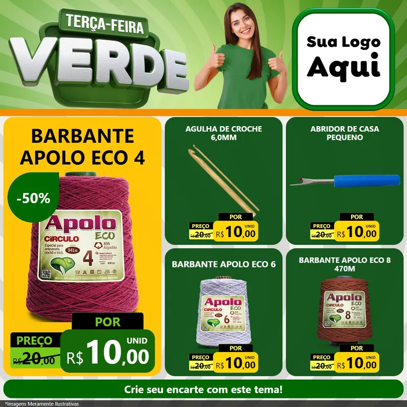 Modelo de Rede Social para Feed Facebook com o tema Terça - Feira Verde para Armarinho e Aviamentos