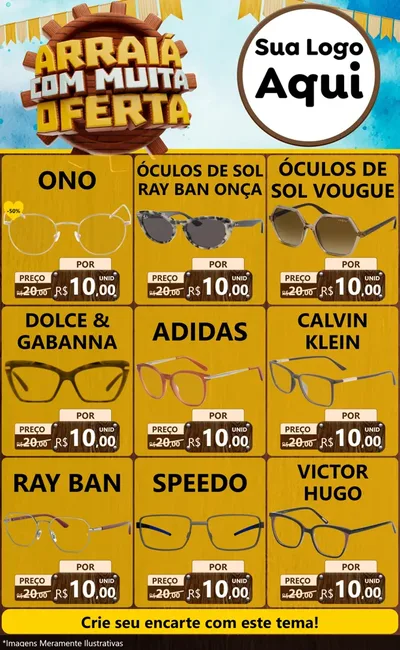 Modelo de Encarte para Encarte Grande com o tema Ofertas de São João - Junina para Óticas