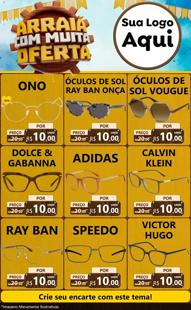 Modelo de Encarte para Encarte Grande com o tema Ofertas de São João - Junina para Óticas
