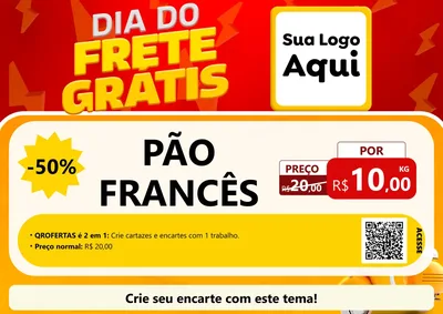 Modelo de Cartaz para Cartaz A4 Horizontal com o tema Dia do Frete Grátis para Padaria