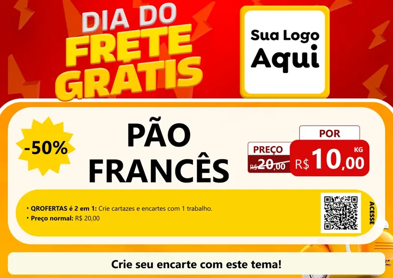 Modelo de Cartaz para Cartaz A4 Horizontal com o tema Dia do Frete Grátis para Padaria