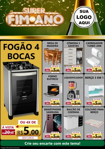 Modelo de Encarte para Encarte A4 Vertical com o tema Super Fim de Ano para Móveis e Eletro
