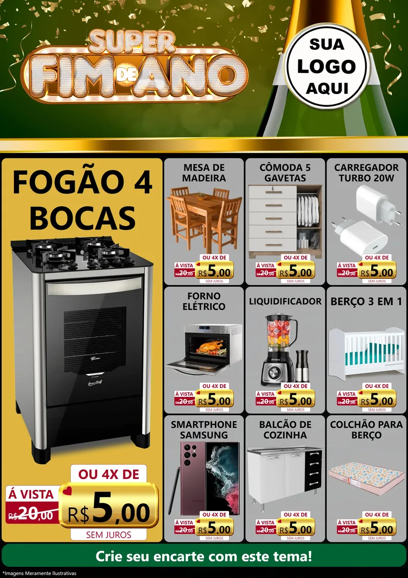 Modelo de Encarte para Encarte A4 Vertical com o tema Super Fim de Ano para Móveis e Eletro