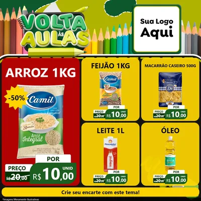Modelo de Rede Social para Feed Facebook com o tema Volta às Aulas para Supermercado