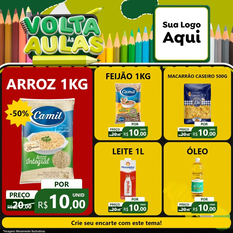 Modelo de Rede Social para Feed Facebook com o tema Volta às Aulas para Supermercado