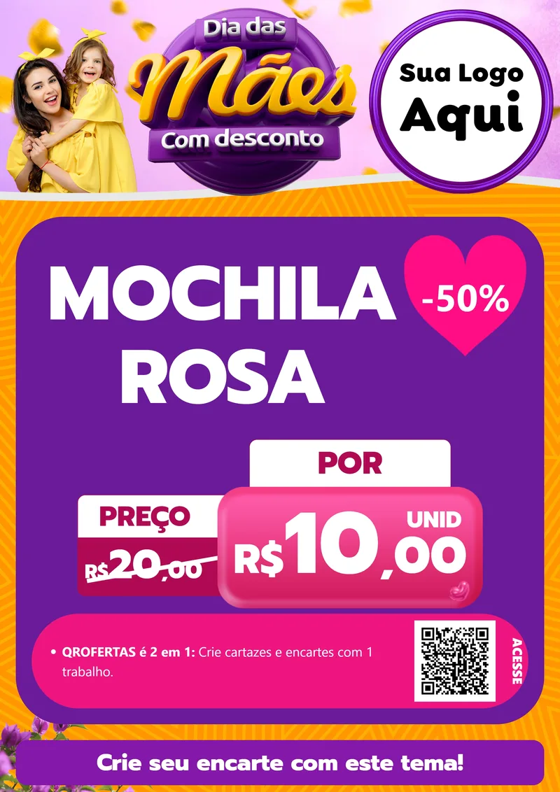 Modelo de Cartaz para Cartaz A4 Vertical com o tema Dia das Mães com Desconto para Papelaria