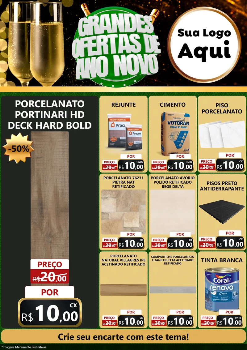 Modelo de Encarte para Encarte A4 Vertical com o tema Grandes Ofertas de Ano Novo para Pisos e revestimentos