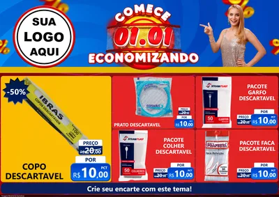 Modelo de Encarte para Encarte A4 Horizontal com o tema Comece 1º de Janeiro Economizando para Embalagens