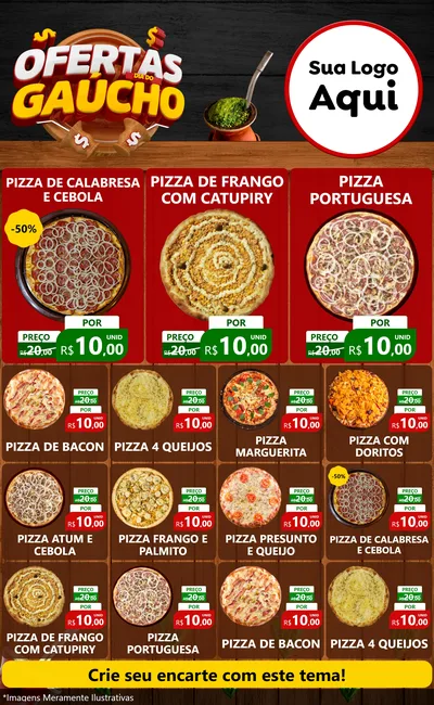 Modelo de Encarte para Encarte Grande com o tema Ofertas Dia do Gaúcho para Pizzaria