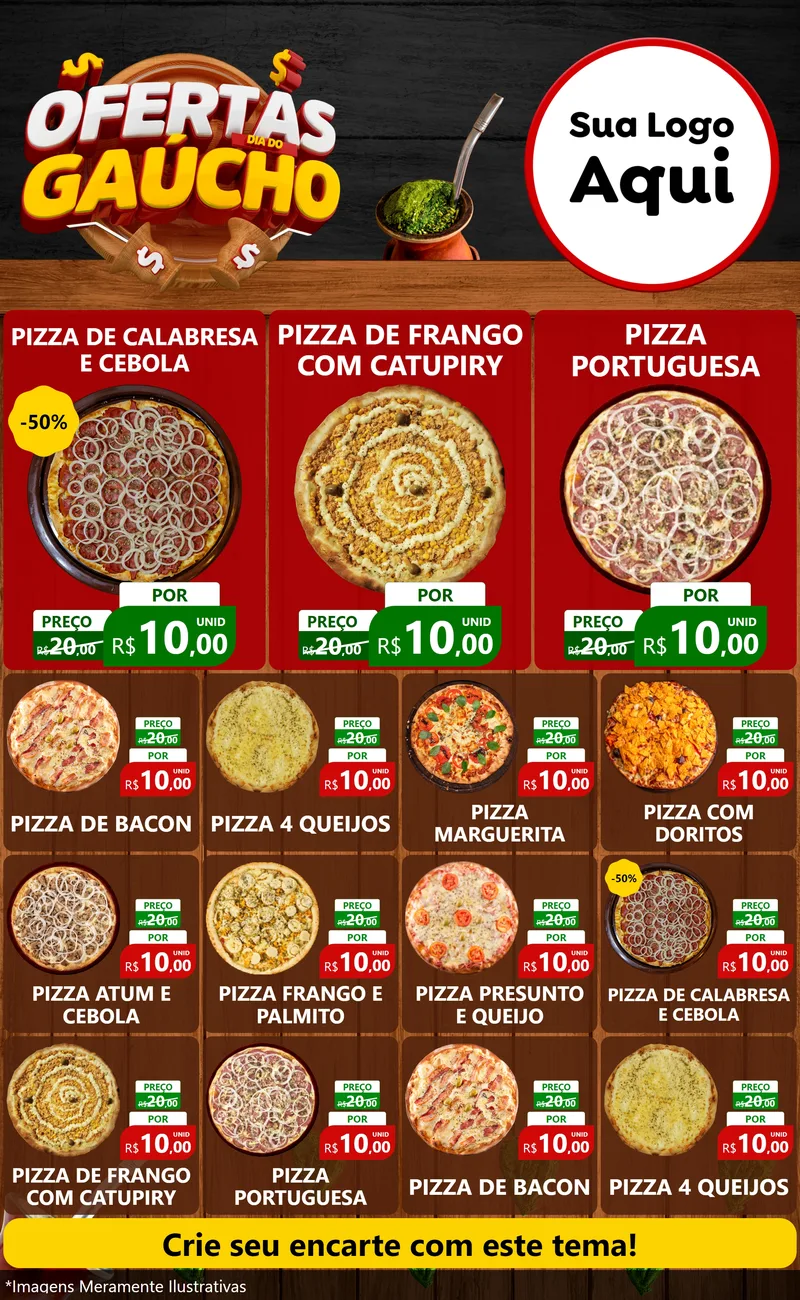 Modelo de Encarte para Encarte Grande com o tema Ofertas Dia do Gaúcho para Pizzaria