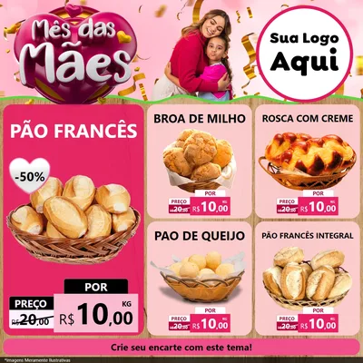 Modelo de Rede Social para Feed Facebook com o tema Mês das Mães para Padaria