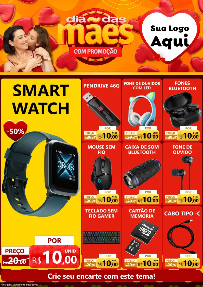 Modelo de Encarte para Encarte A4 Vertical com o tema Dia das Mães com Promoção para Informática