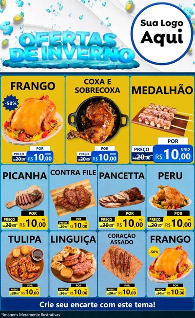 Modelo de Encarte para Encarte Grande com o tema Ofertas de Inverno para Assados