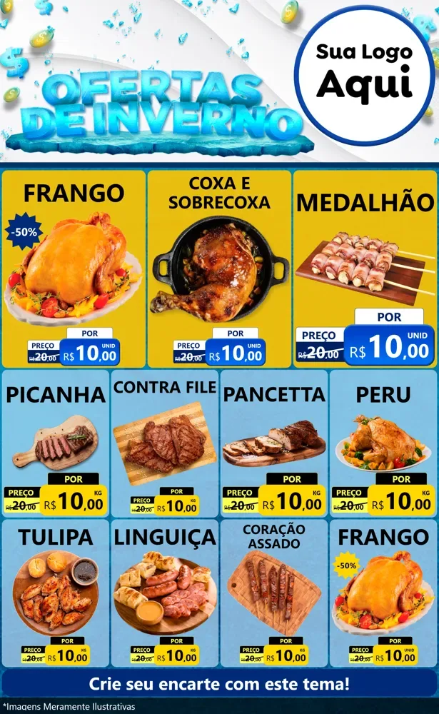 Modelo de Encarte para Encarte Grande com o tema Ofertas de Inverno para Assados