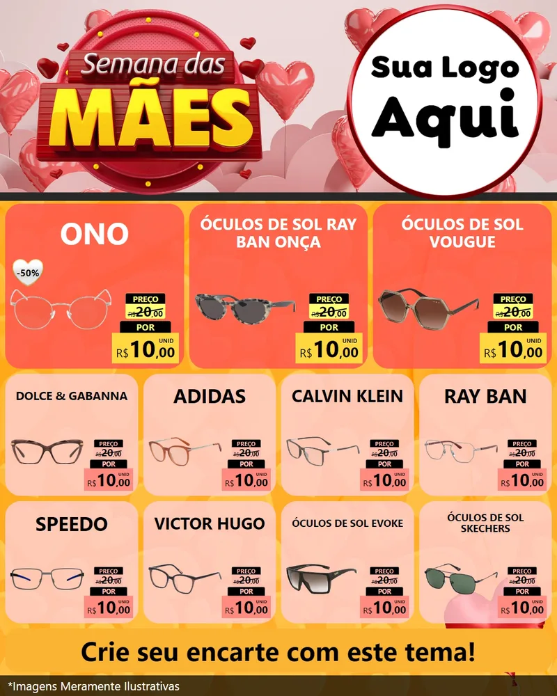 Modelo de Rede Social para Feed Instagram com o tema Semana das Mães para Óticas
