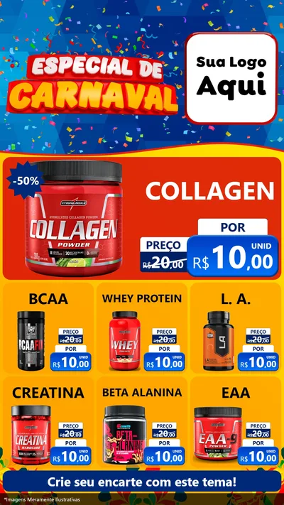 Modelo de Rede Social para Stories com o tema Especial de Carnaval para Suplementos alimentares