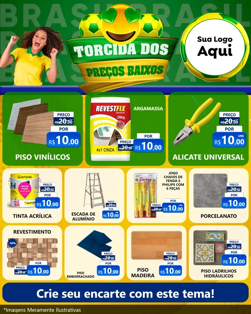 Modelo de Rede Social para Feed Instagram com o tema Torcida dos Preços Baixos - Copa para Material para Construção