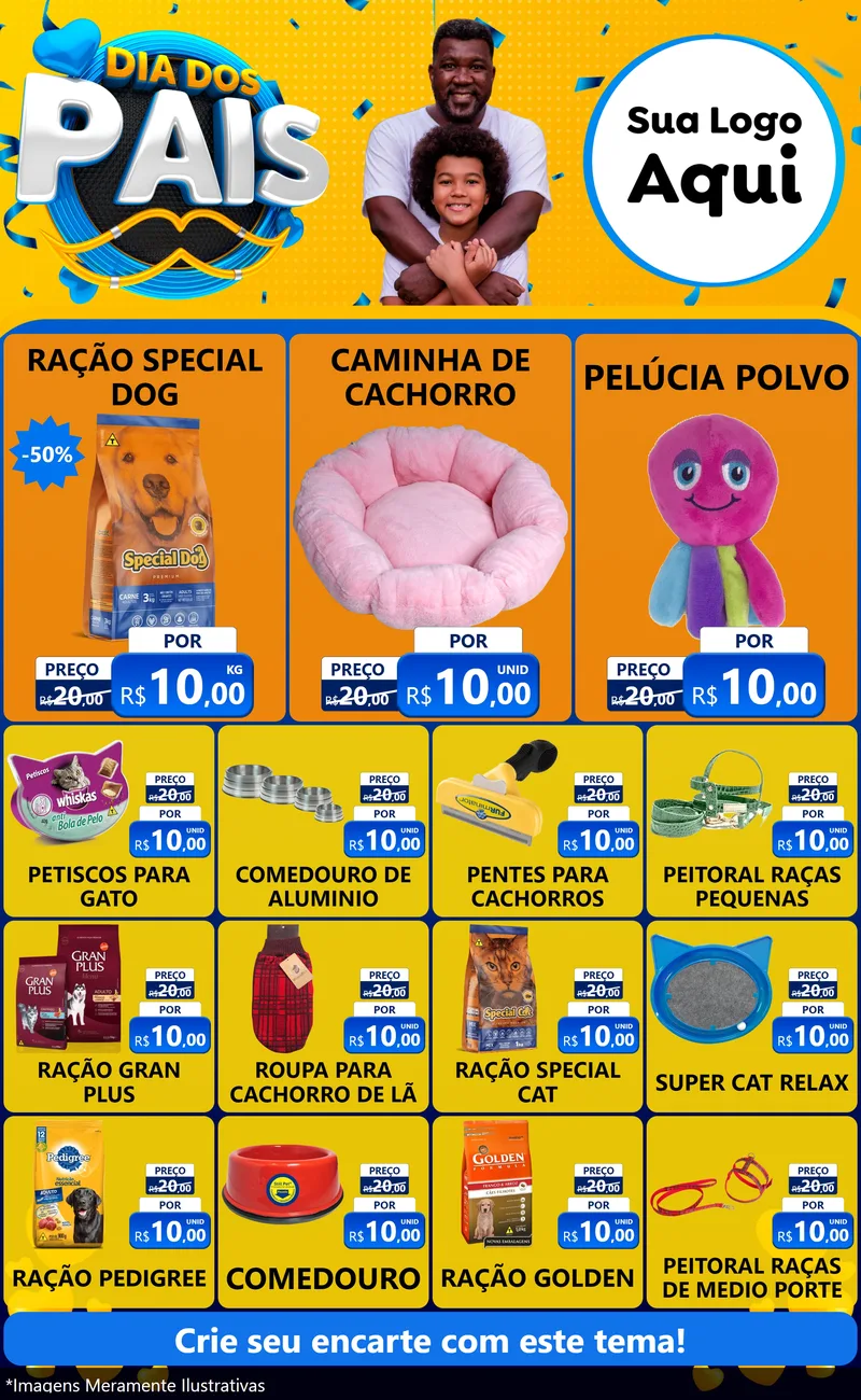 Modelo de Encarte para Encarte Grande com o tema Dia dos Pais para Pet Shop