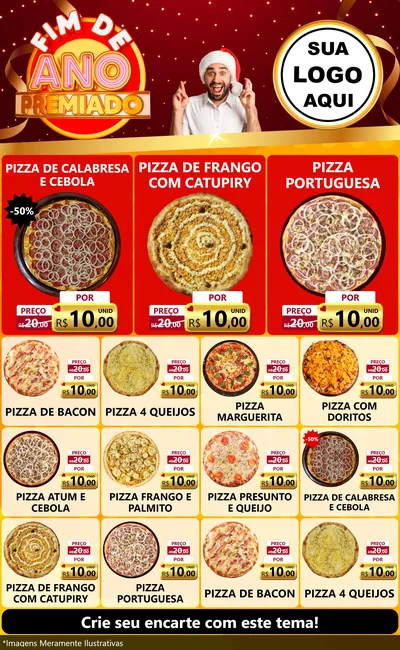 Modelo de Encarte para Encarte Grande com o tema Fim de Ano Premiado para Pizzaria