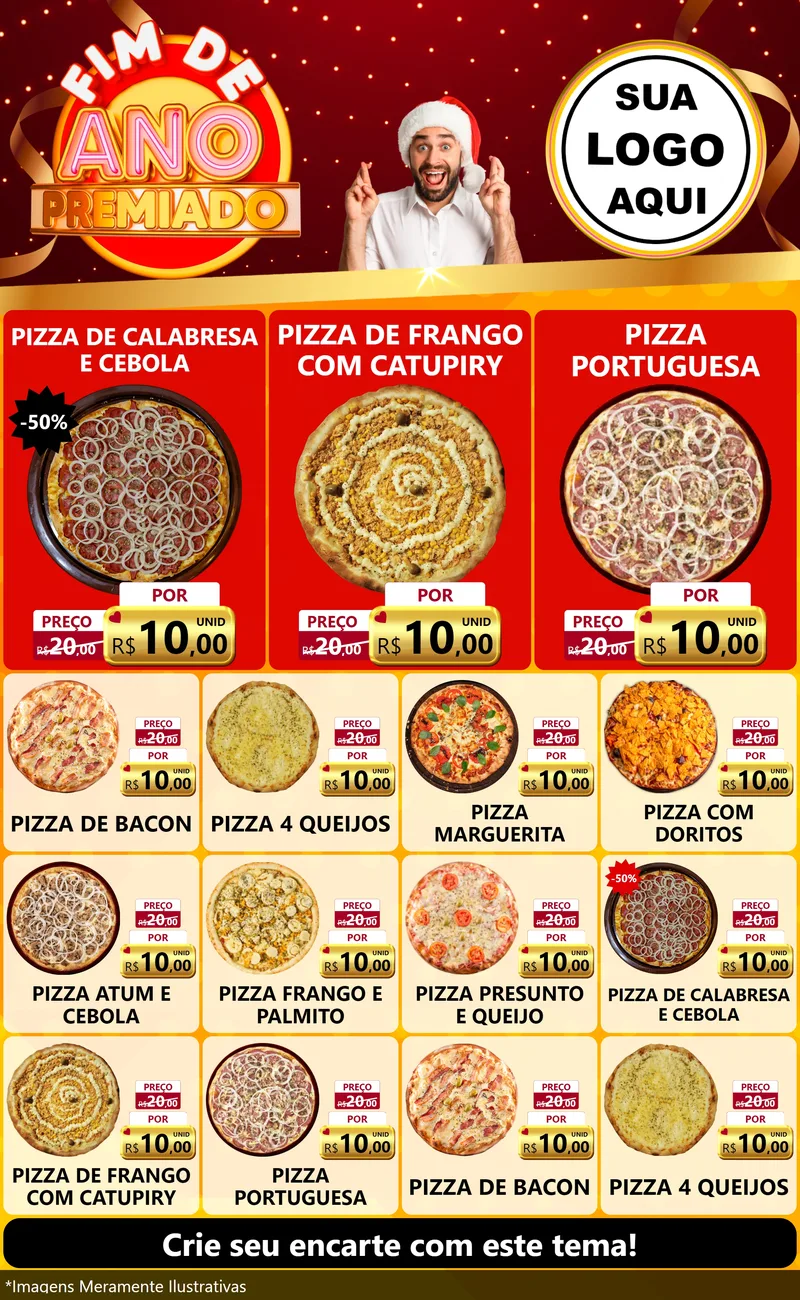 Modelo de Encarte para Encarte Grande com o tema Fim de Ano Premiado para Pizzaria