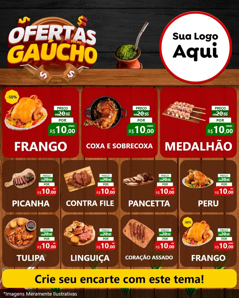 Modelo de Rede Social para Feed Instagram com o tema Ofertas Dia do Gaúcho para Assados